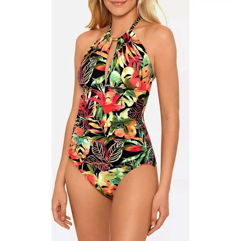 NWT $138 Lauren Ralph Lauren Women's Swimsuit High Neck Tummy-Control one pc - Picture 2 of 11